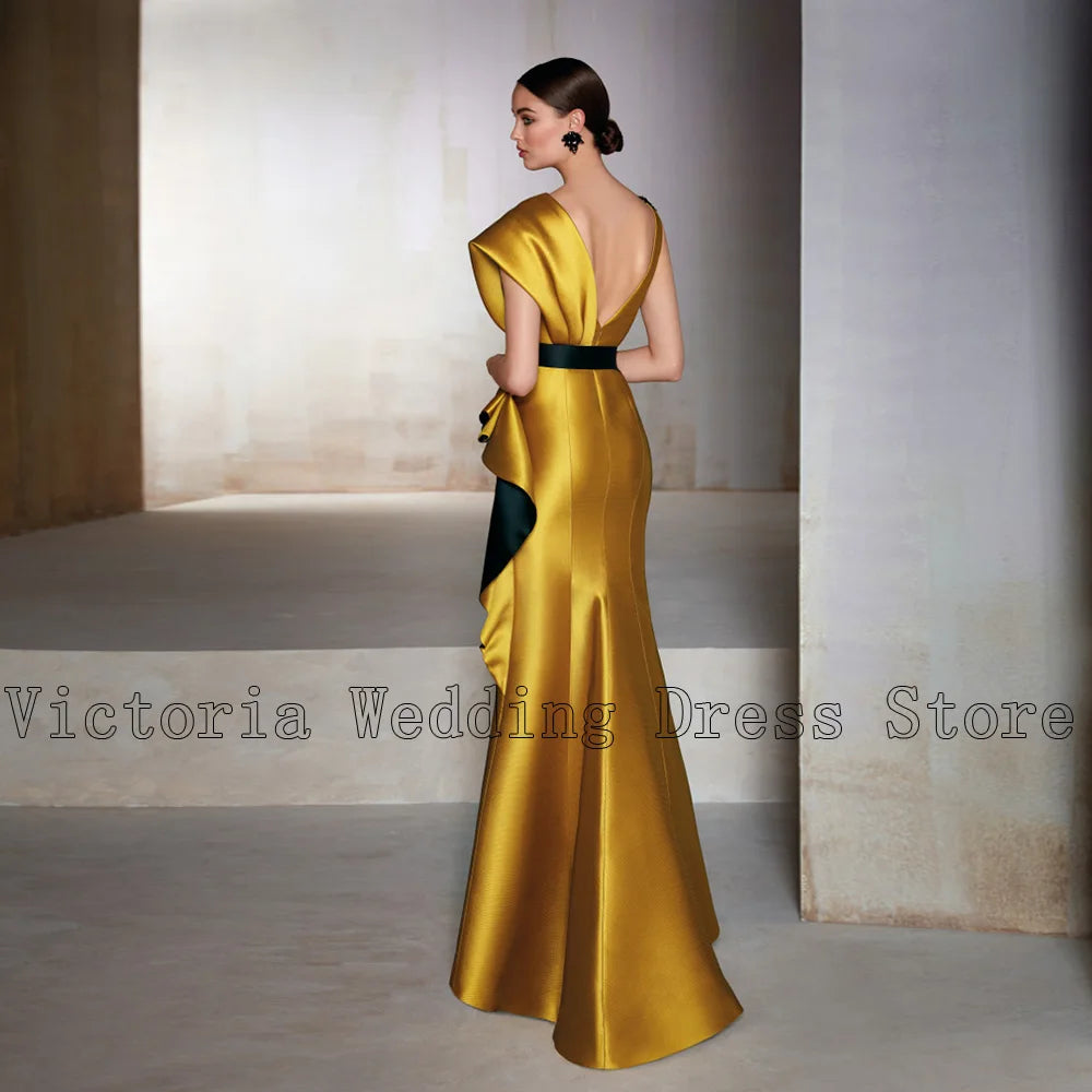 Exquisite Gold Mermaid Mother of the Bride Satin Dress-More colors