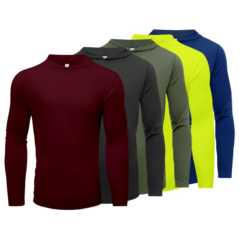 Men's sports long sleeved T-shirt solid color breathable for running and fitness 5 piece set