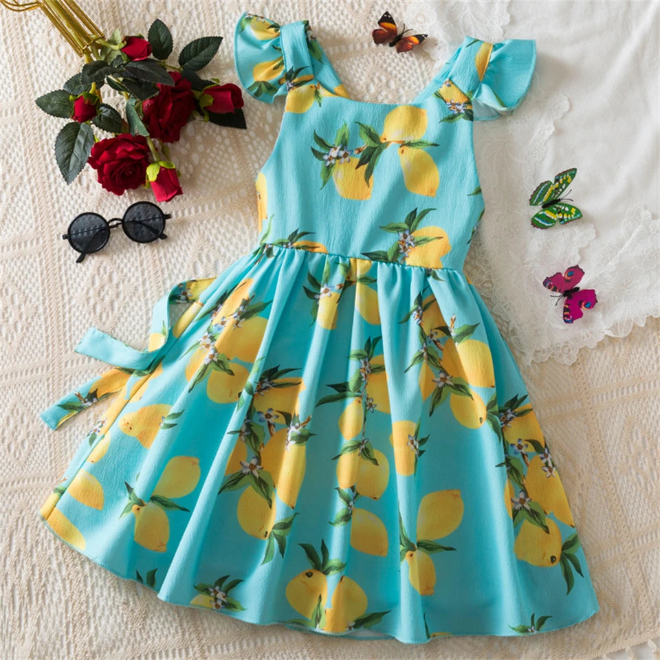 Beach Party Colorful Floral Print Backless Elegant Girl Party Dress