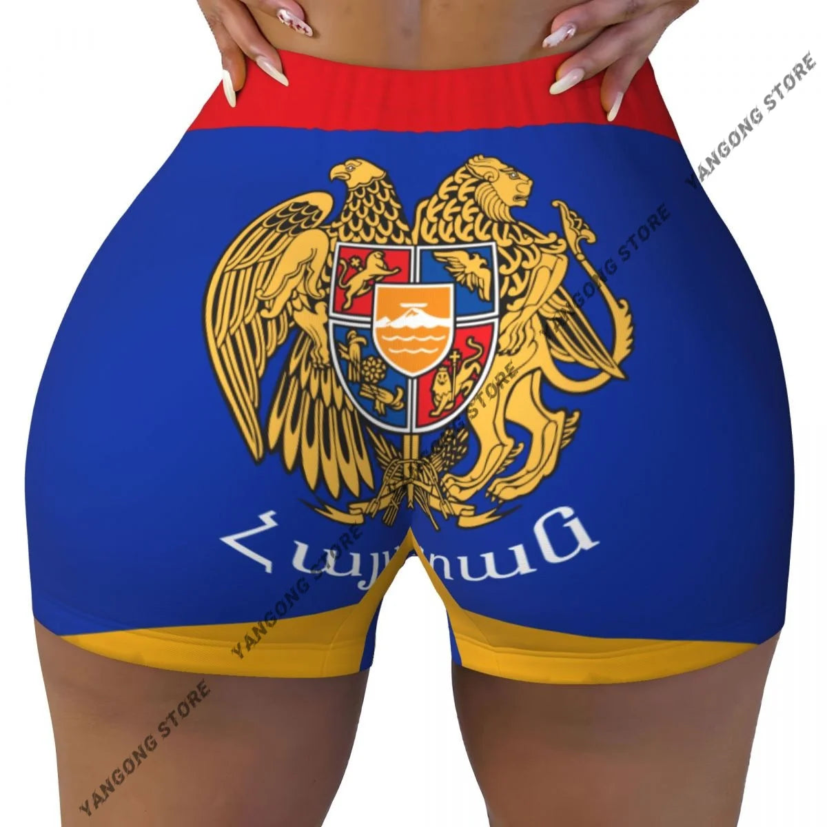 Elasticity Push Up Short Scrunch Butt Armenia Flag Print Running Shorts