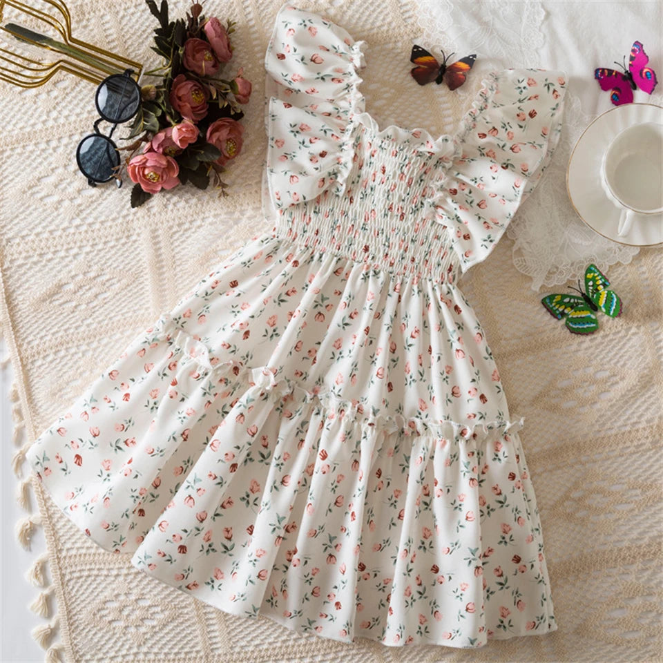 Beach Party Colorful Floral Print Backless Elegant Girl Party Dress