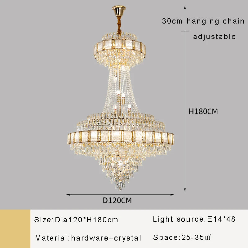 Luxury Gold Large Crystal Chandelier Nordic Home Decoration Led High-end Hanging Lamp