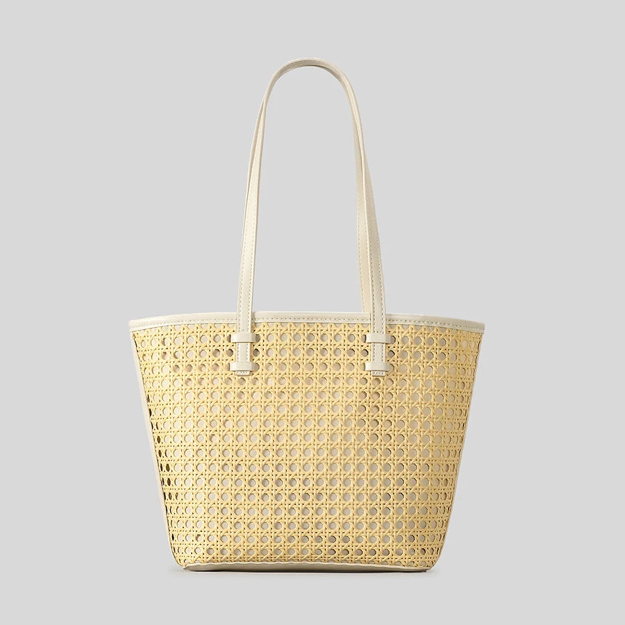 Fashion Hollow Buckets Faux Rattan Woven Women Shoulder Tote Bags