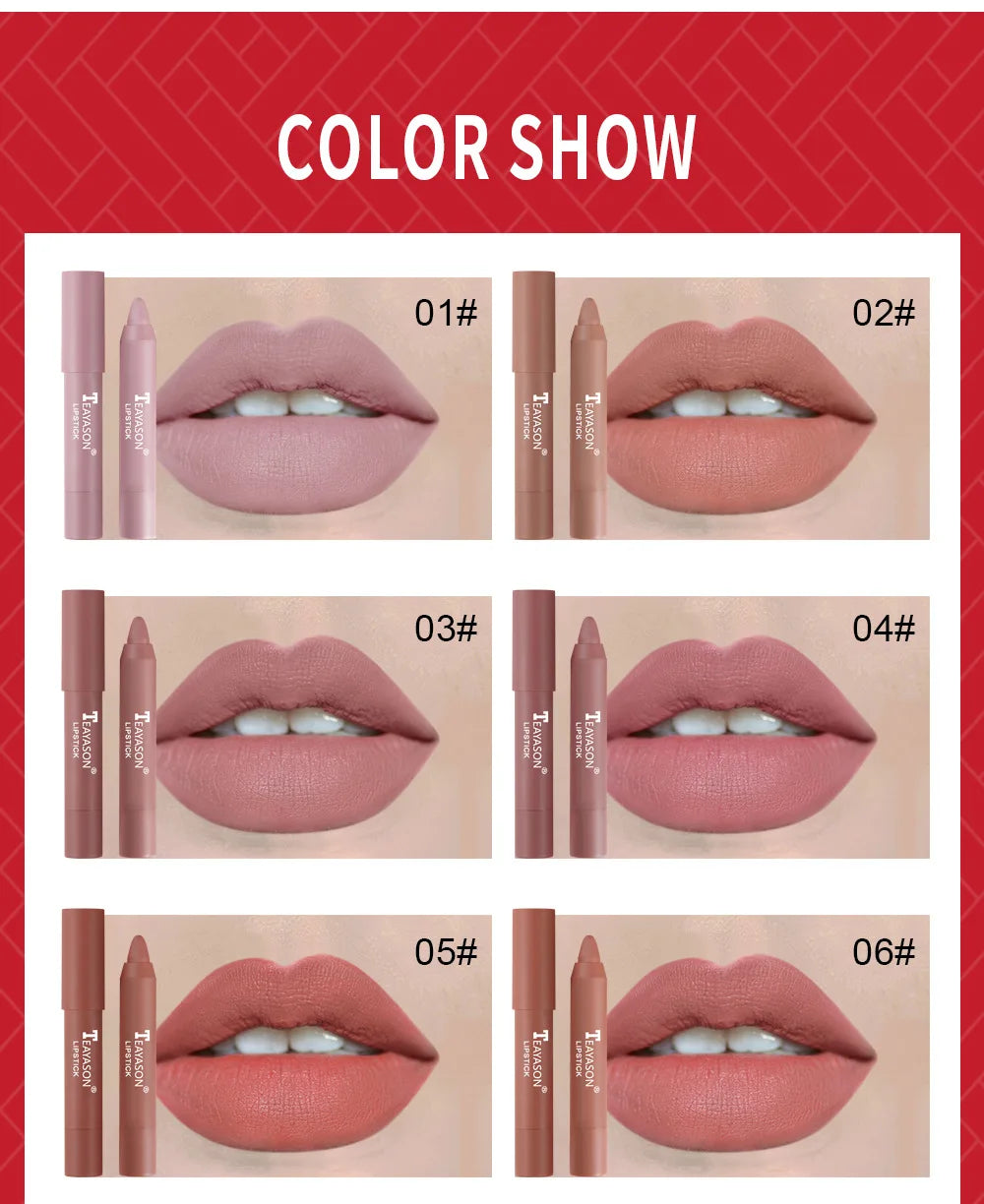 12 Colors Velvet Matte Lipstick Pen Waterproof Lasting Nude Crayon