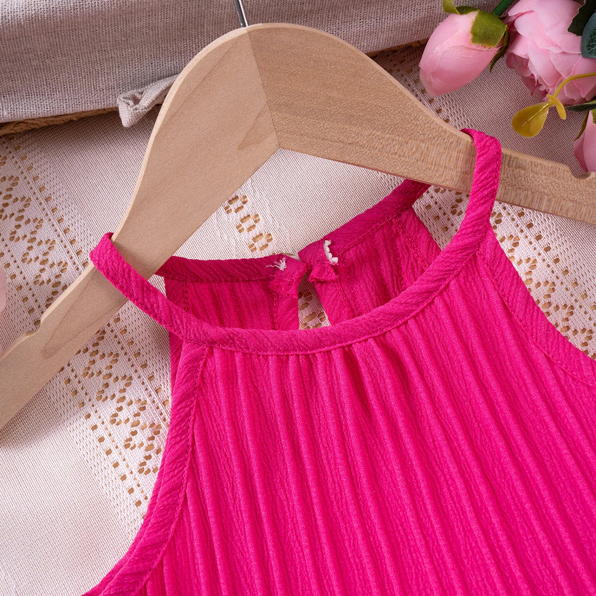 Summer Fashion Sleeveless Ruffle Tank Top & Shorts Solid Two-Piece Outfit Toddler Girl Set