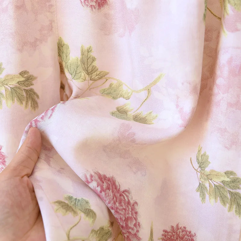 Thin Summer Floral Woman Pajama Sets Nightwear Top and Pants