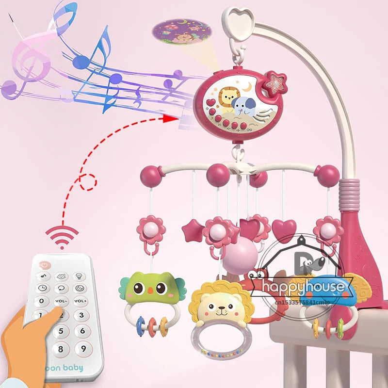 Newborn Baby Crib Musical Mobile with Lights Music Projection for Infants Remote Control Crib Toy