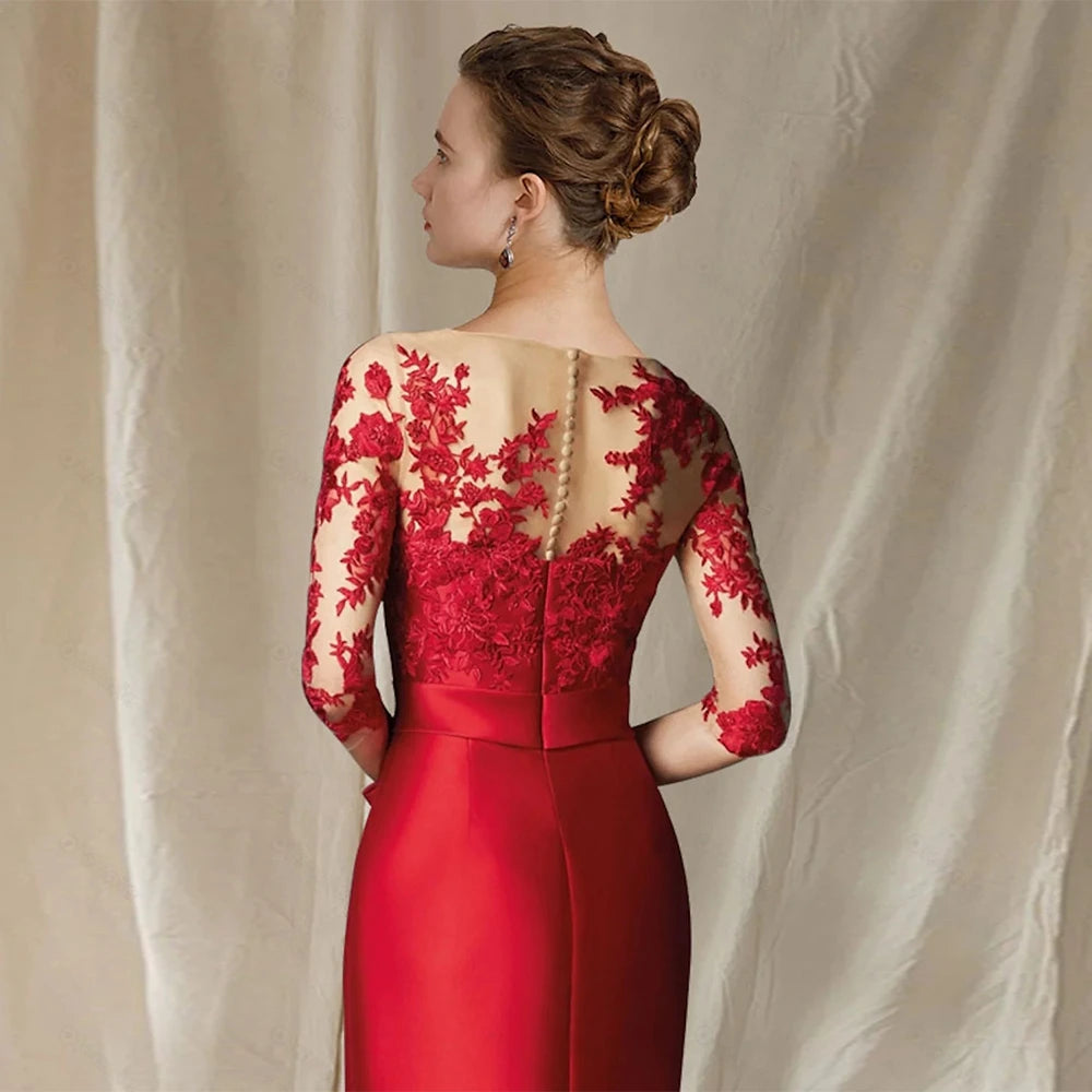 Elegant Mermaid High Quality Satin Wedding Party Gown with Lace Robe