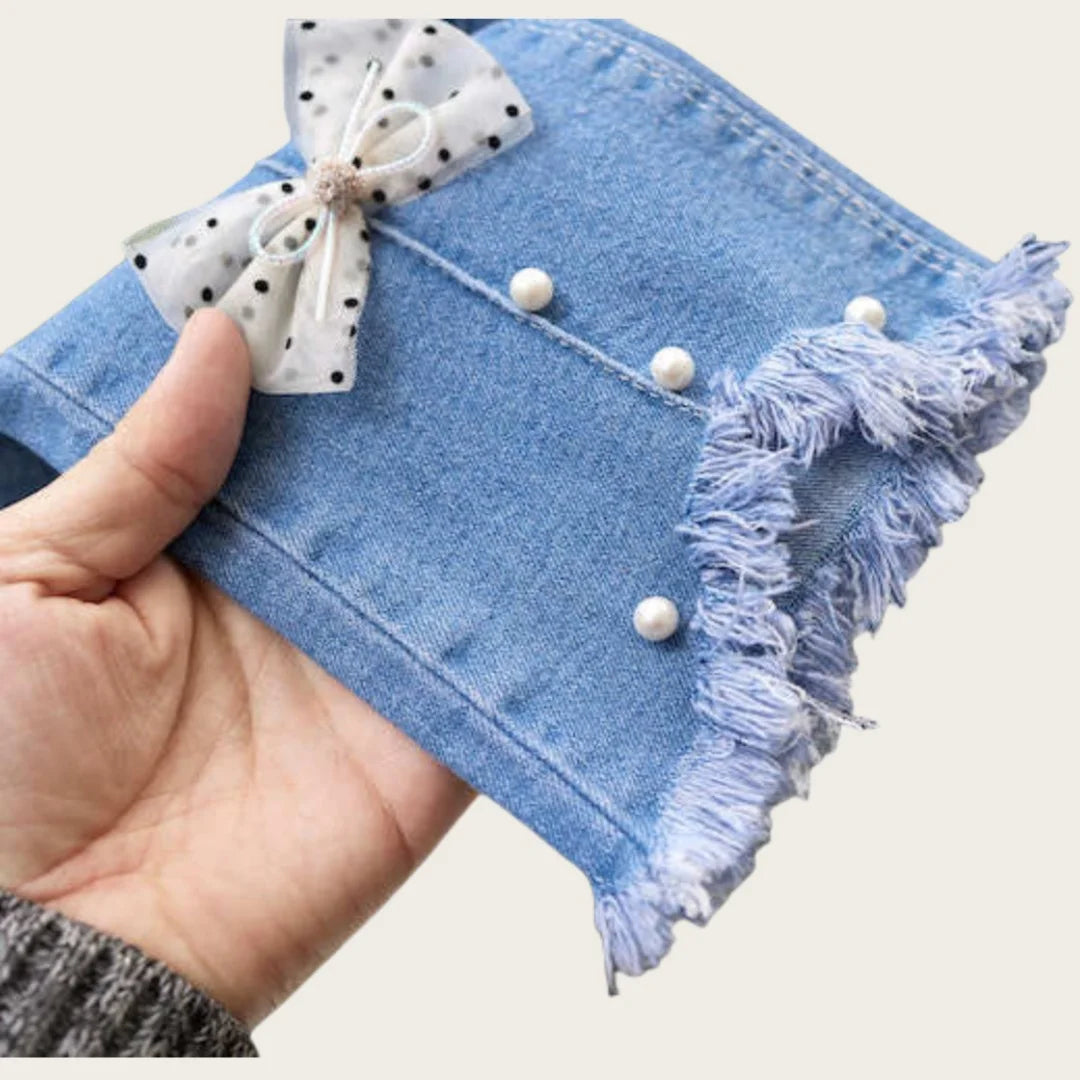 Girls Star Embroidered Jeans Pants with Pearl Slim-Fit age 7-13 yrs old