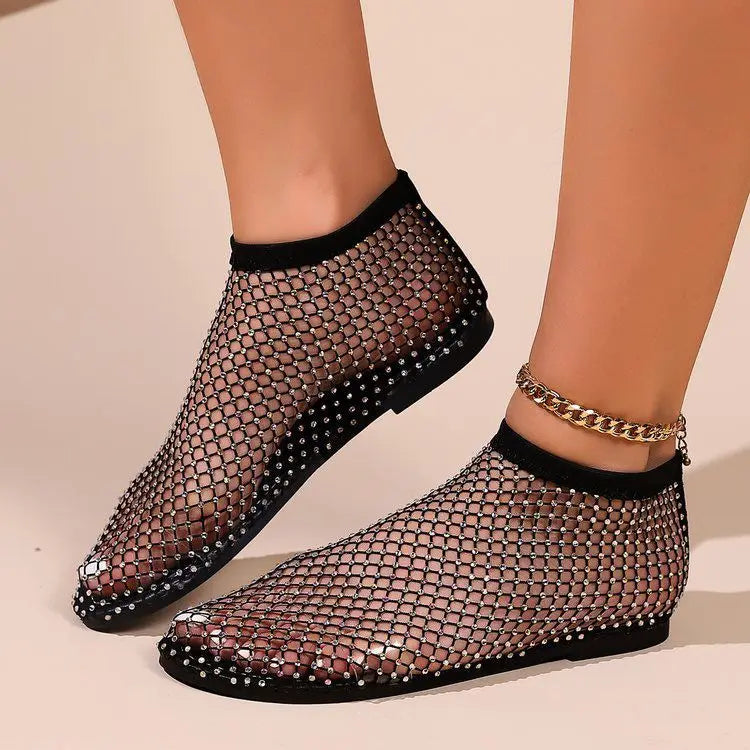 Summer Women's round Toe Flat Bottom Sandals Casual Slip-On Sexy Diamond