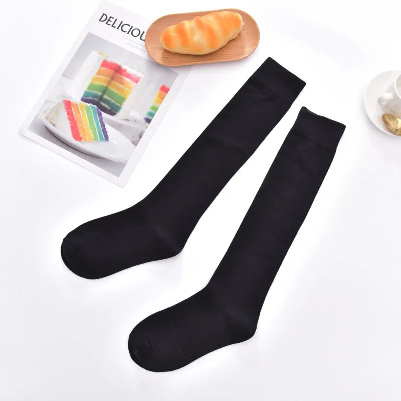 Women Cotton Knee High Solid Color Socks