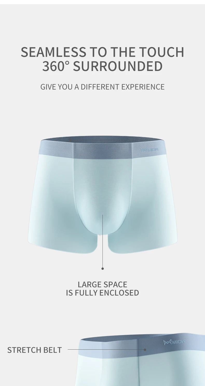 3Pcs Ice Silk Seamless Men Underwear Boxer Shorts Trunk