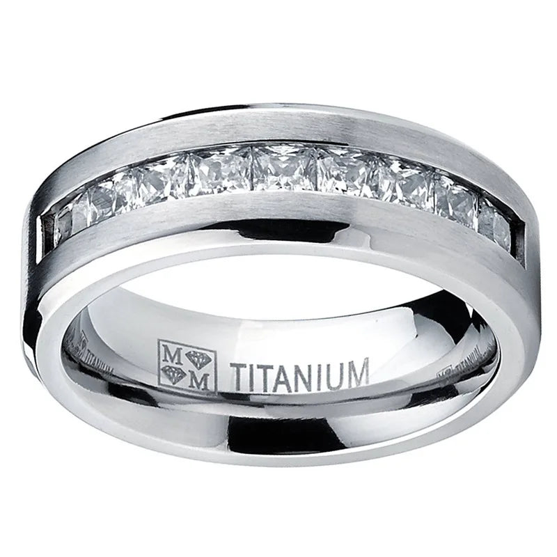 Silver Plated Stainless Steel Rings for Men Square Cubic Zircon
