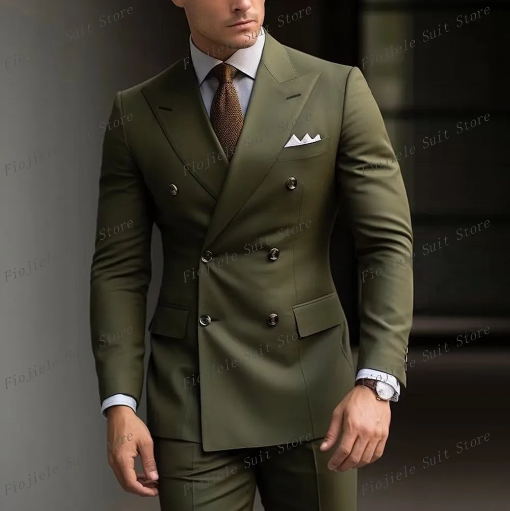 Men Business Formal Occasion Tuxedos Suit 2 Piece Set Blazer Pants