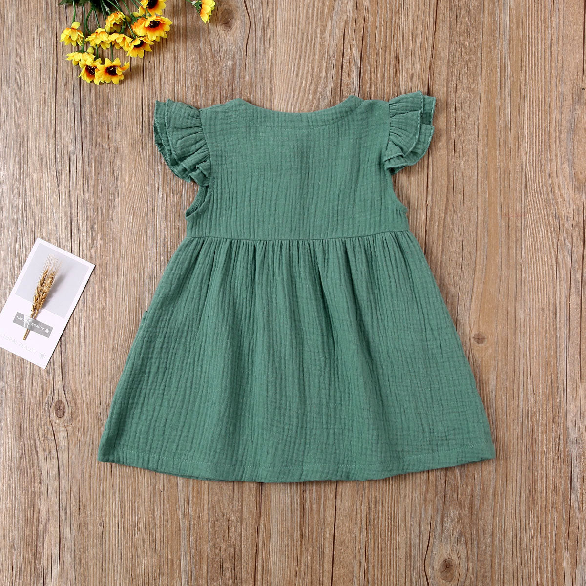 0-6Years Toddler Kid Baby Girl Summer Dress Ruffles Sleeves Cotton Button Pocket Dress Sundress