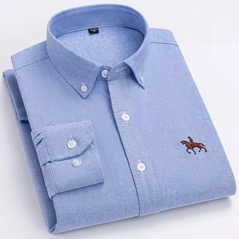 Men's Oxford Dress Shirts 100% Cotton Spring Long Sleeve Casual Business Formal