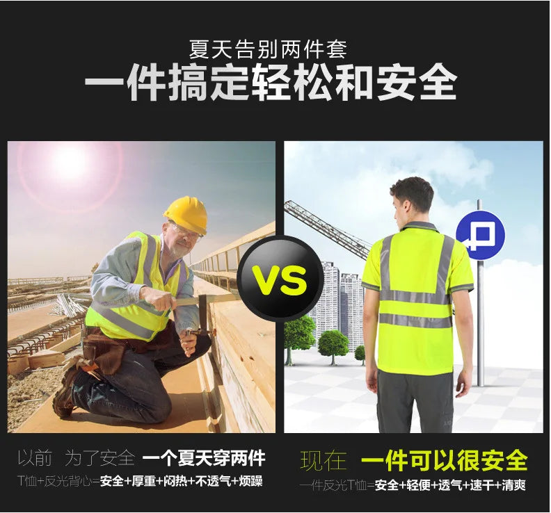 Fluorescent High Visibility T-Shirts Men Reflective Work Safety Shirts