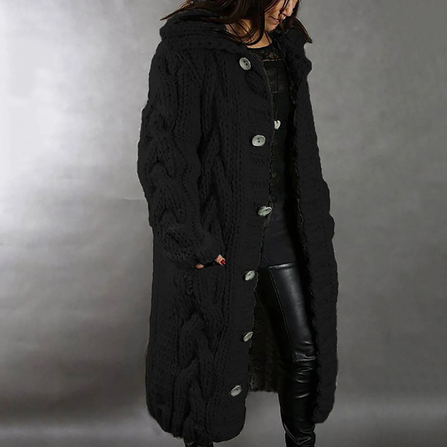Thick Warm Women Kimono Cardigan Sweater Long Sleeve Hood Coat Pocket
