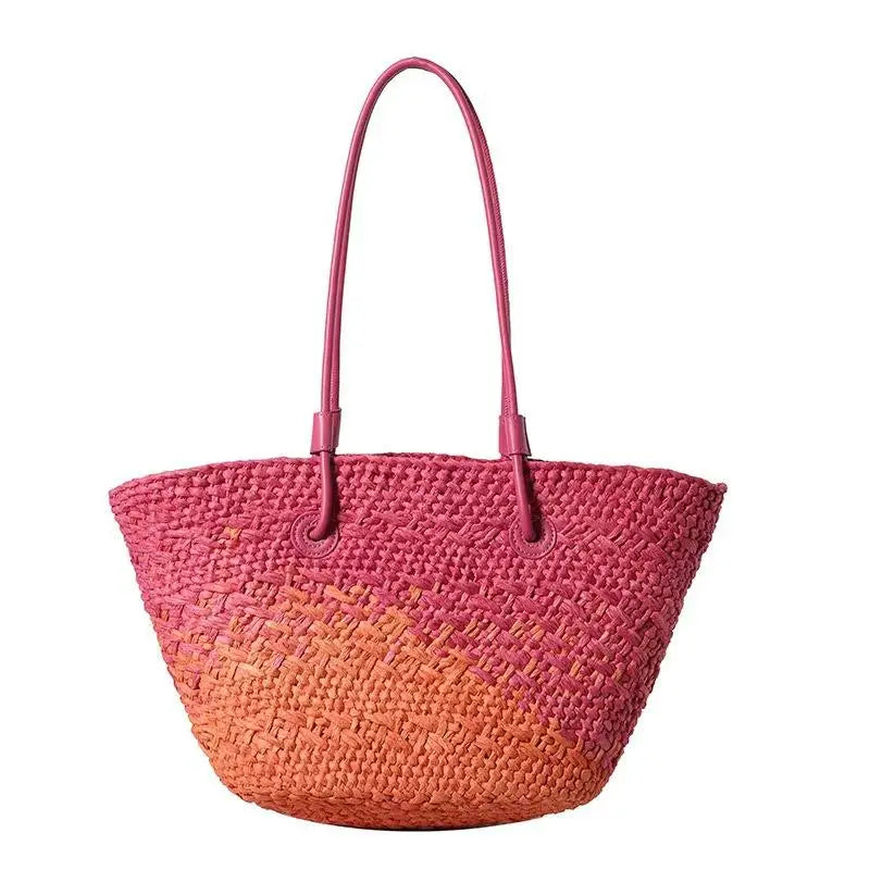 Color Straw Underarm Shoulder Bag, Summer Beach Vacation Travel Tote Bag