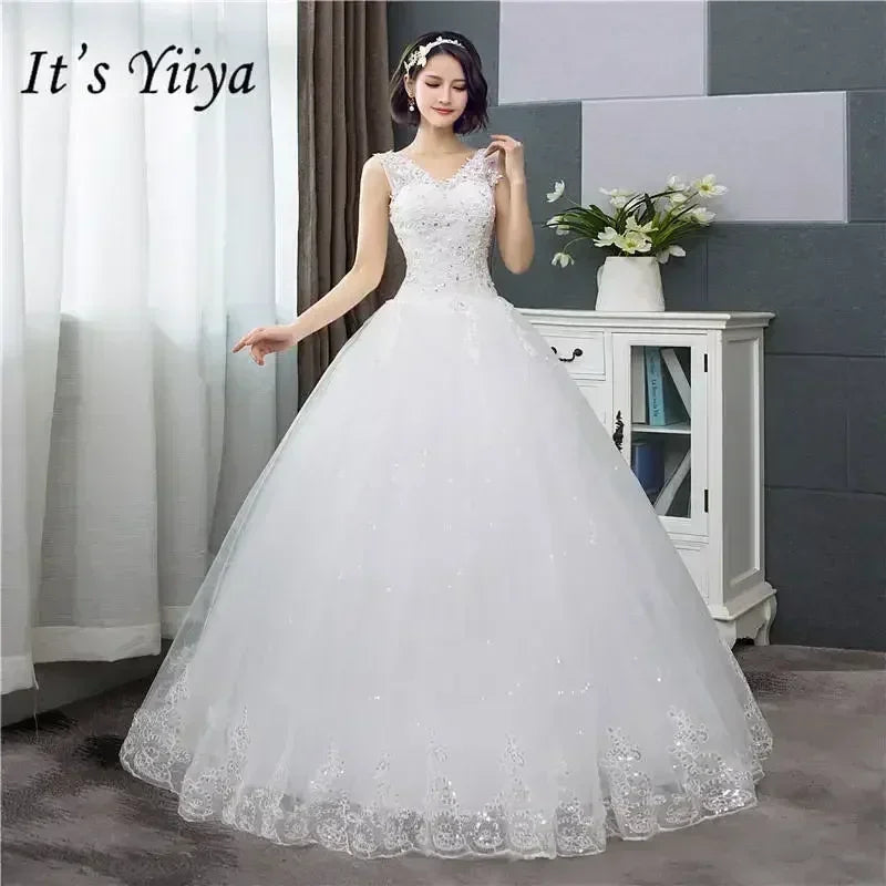 Plus Size Wedding Dress - V-Neck Sequined Ball Gown Customizable