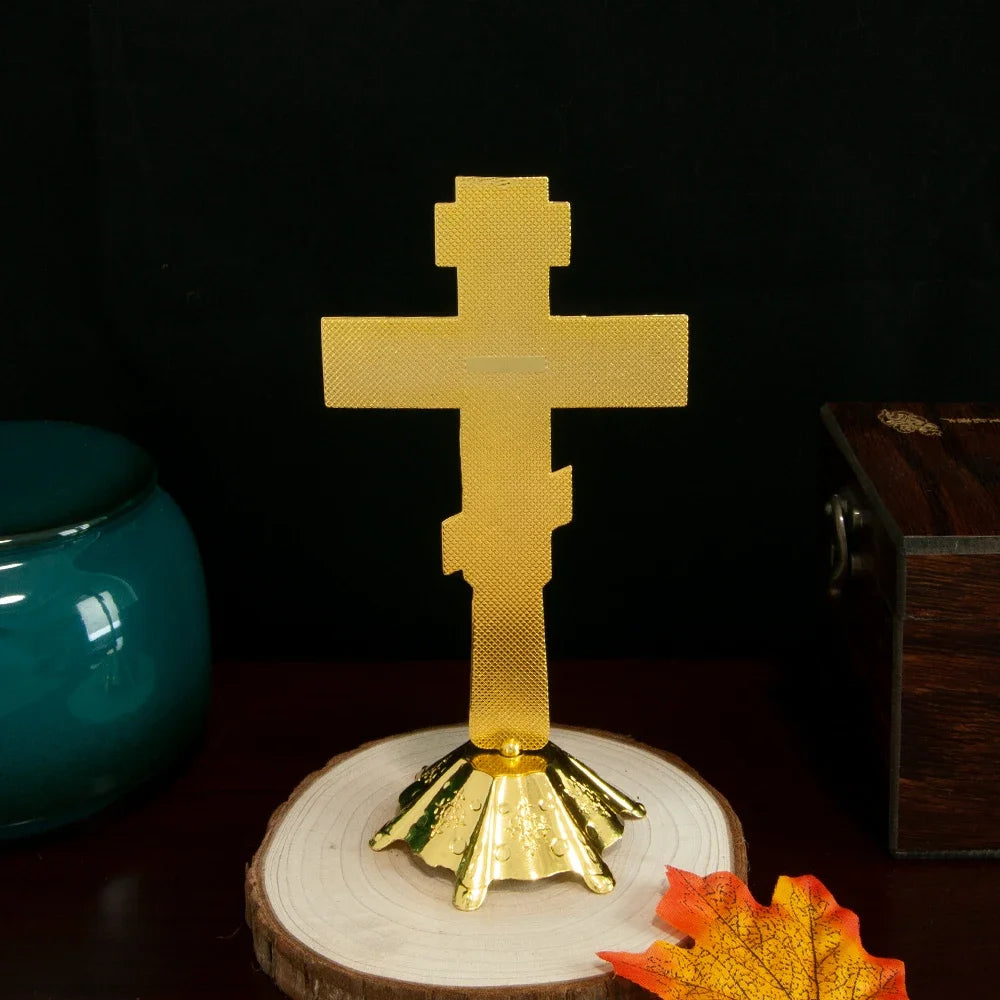 Orthodox Church Cross Gold Planting With Stand Decoration