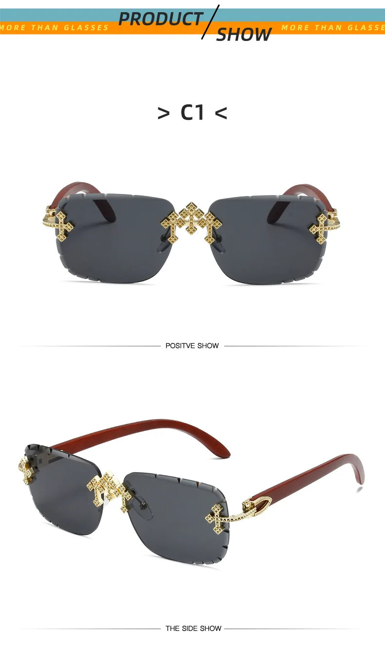 Luxury Steampunk Rimless Square Men Sunglasses UV400