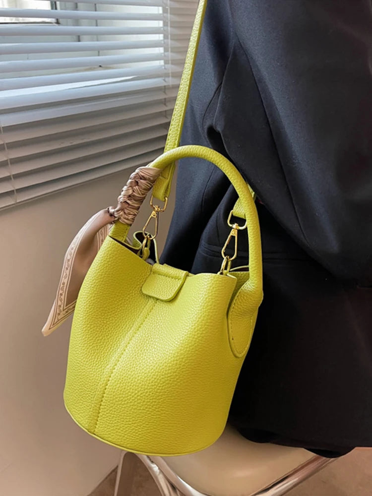 High-Grade Textured Mini Bucket Bags Soft Leather Crossbody Bag