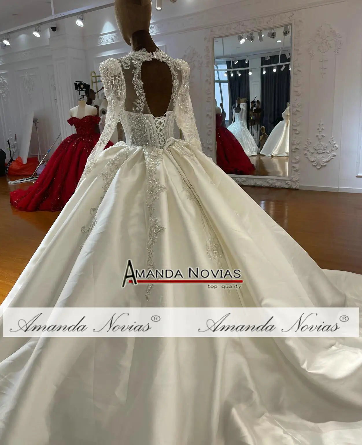 Customized Amanda's Satin Rhinestone Wedding Dress