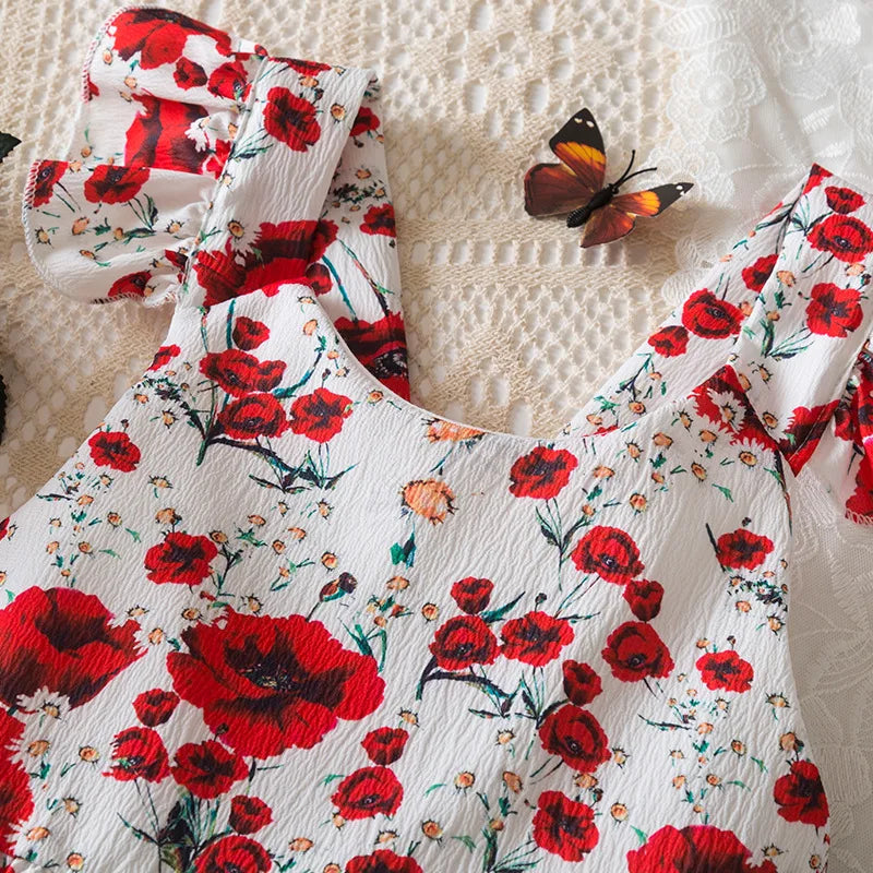 Beach Party Colorful Floral Print Backless Elegant Girl Party Dress
