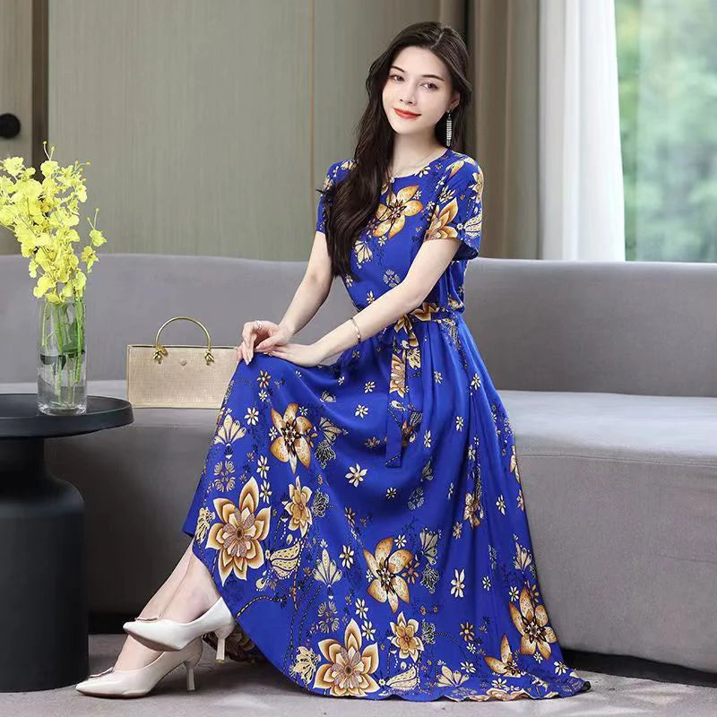 Women Summer Loose Casual O-neck Dresses Plus Size