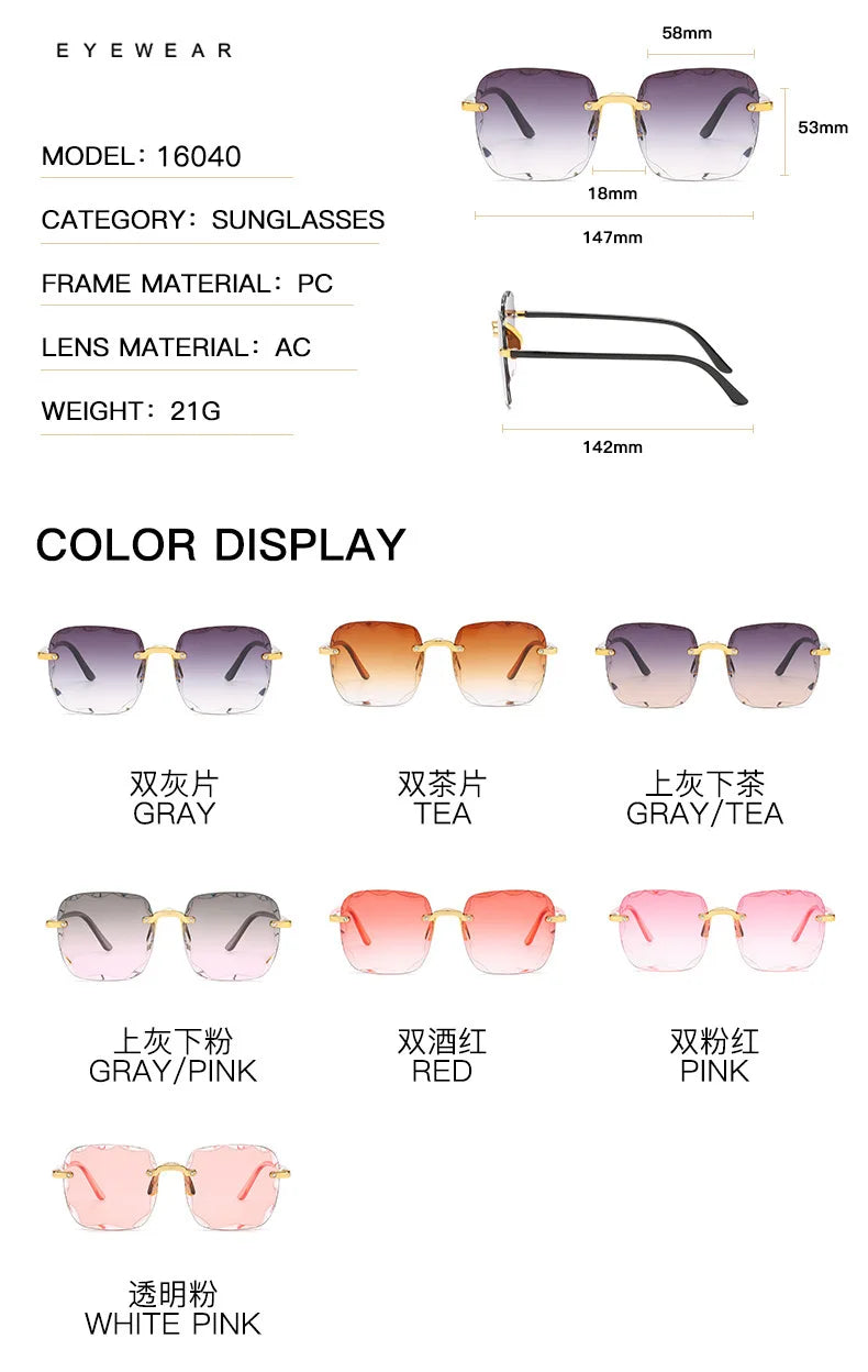 Sunglasses For Women ladies Rimless Diamond cutting Lens Brand Designer Ocean Shades
