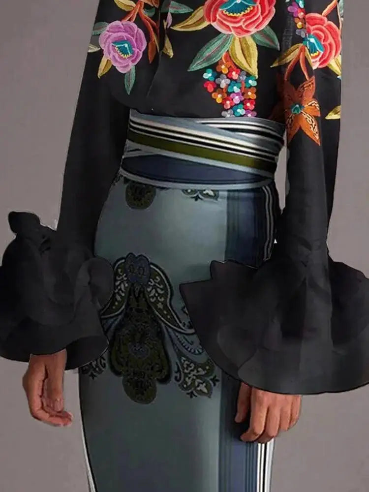 Elegant Women's Flared Sleeves Blouse Urban Printed for Woman
