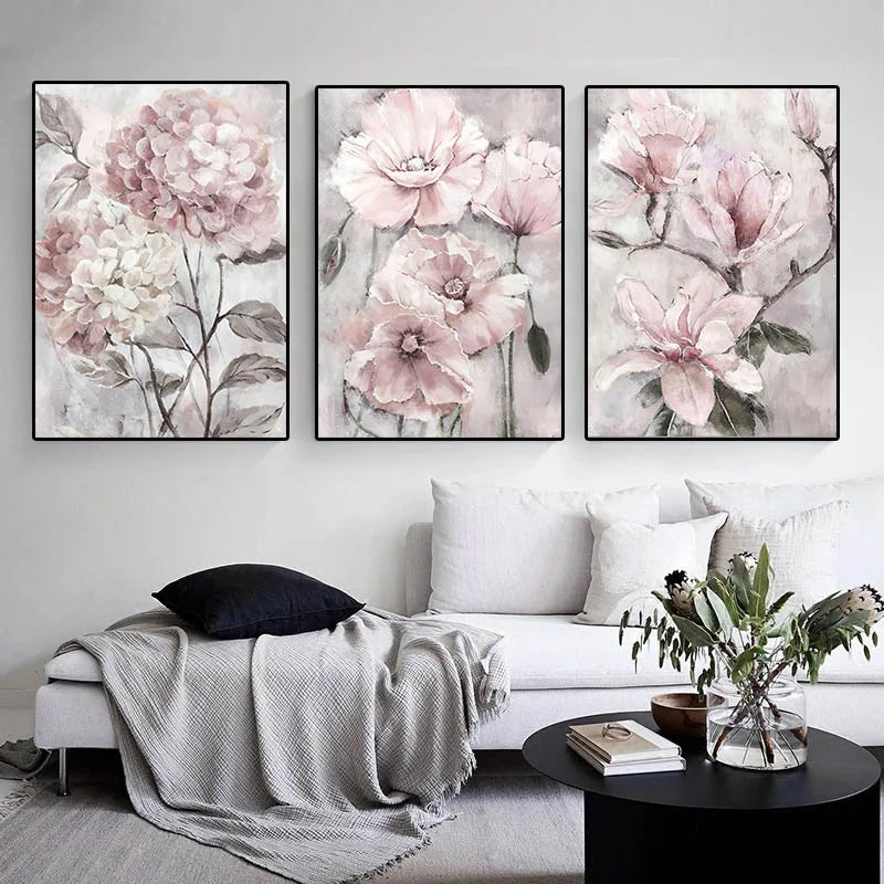 Pink Peony Flower Paintings Poster