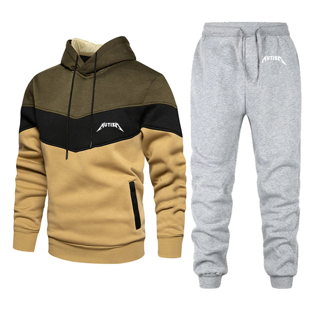 Spring Autumn Men's High Quality Long Sleeve Hooded + Leisure Pants