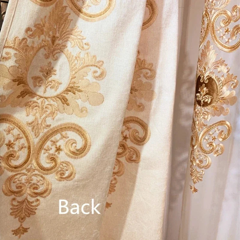 European Beige Embroidered Chenille Valance Customizable Luxury Curtain for Living Room Bedroom Dining Room