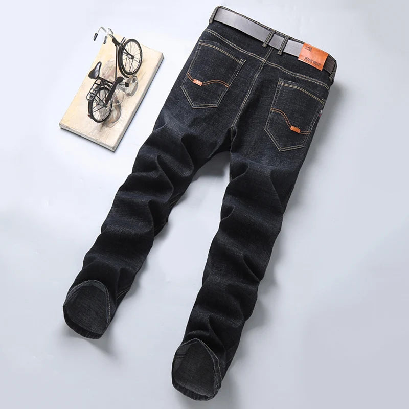 Men Light Luxury Stretch Slim Fit Comfortable Soft Pants Straight Casual Denim Trousers