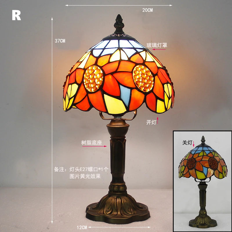 Mediterranean Baroque Retro Style Stained Colorful Handmade Glass Table Lamp E27