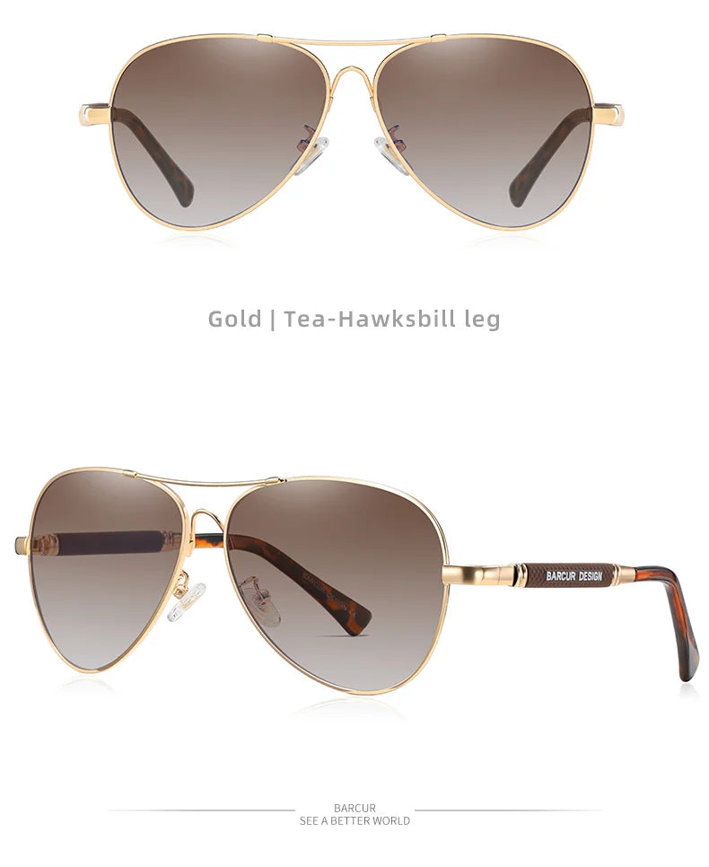 BARCUR Design Frame Sunglasses Polarized For Men Women Pilot Gradient Lens Eyewear Mirror Shades