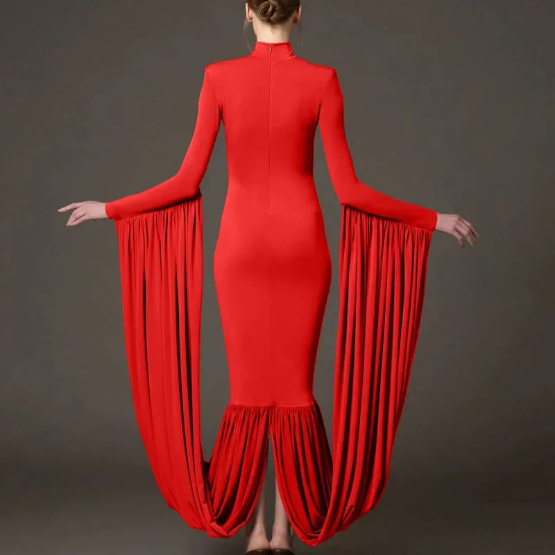 Elegant Women Sexy Long Sleeve Slim Fit Dress High Collar Knee Length