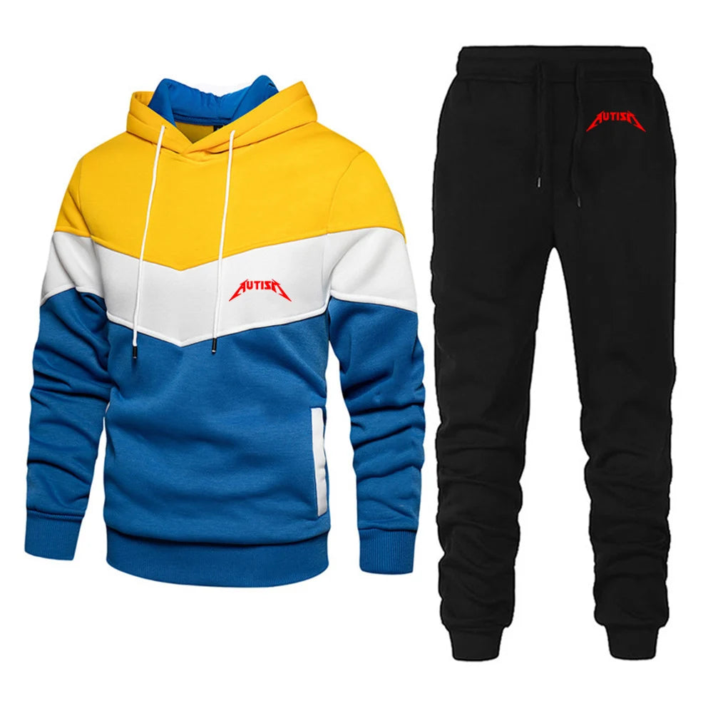 Spring Autumn Men's High Quality Long Sleeve Hooded + Leisure Pants