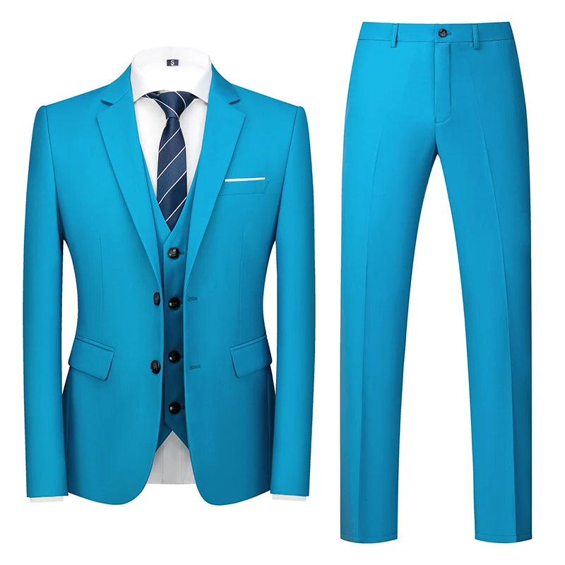 Men's 3 Piece Suit, Jacket Vest Trousers, Slim Fit Blazer Waistcoat Pants