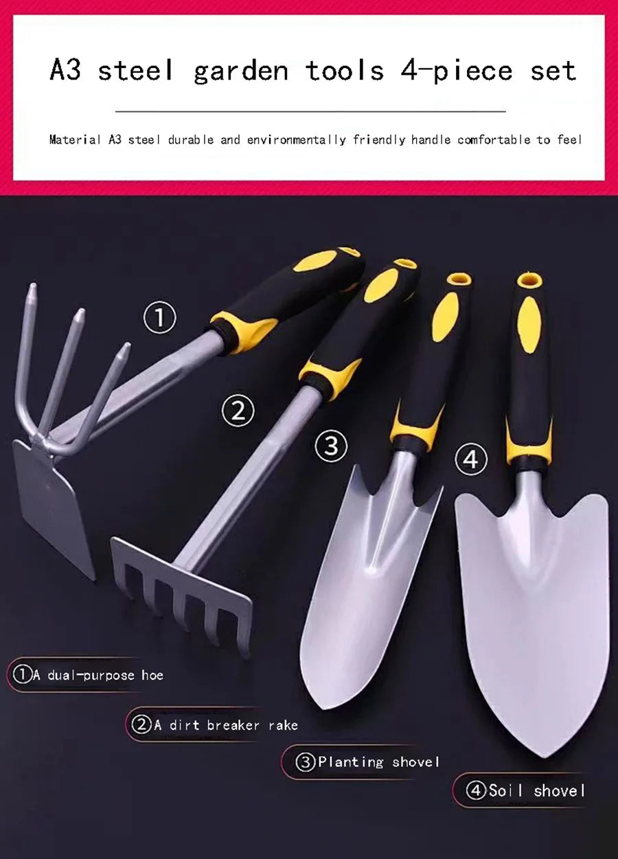 Tree Planting 4-piece Outdoor Tools Hoe Spade Dual-purpose Gardening Digging & Weeding Tool Small Shovel Potted Plant