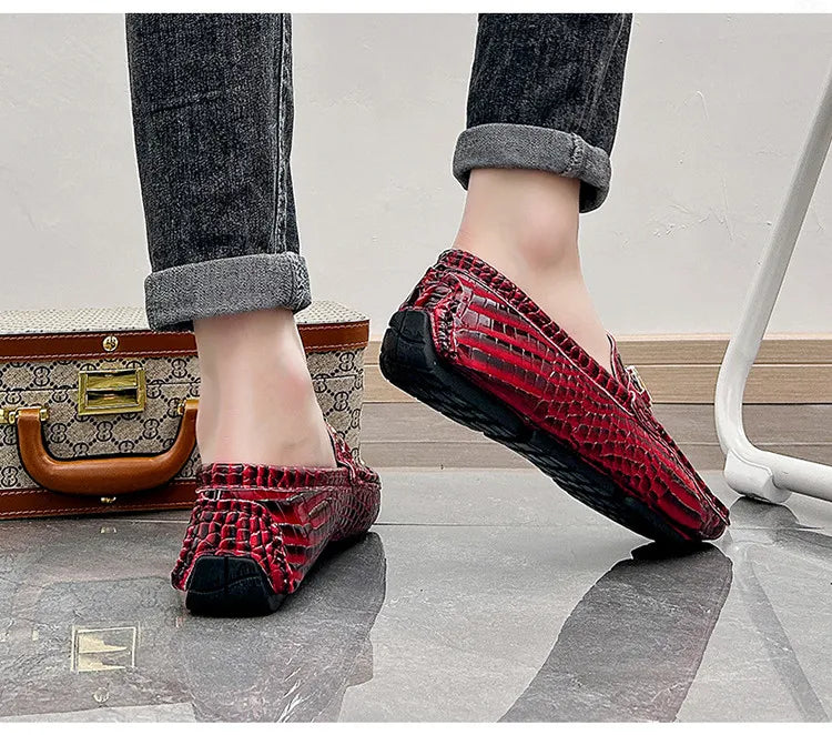 High Quality Luxury Green Snakeskin Leather Men Casual Comfort Lightweight Plus Size 48