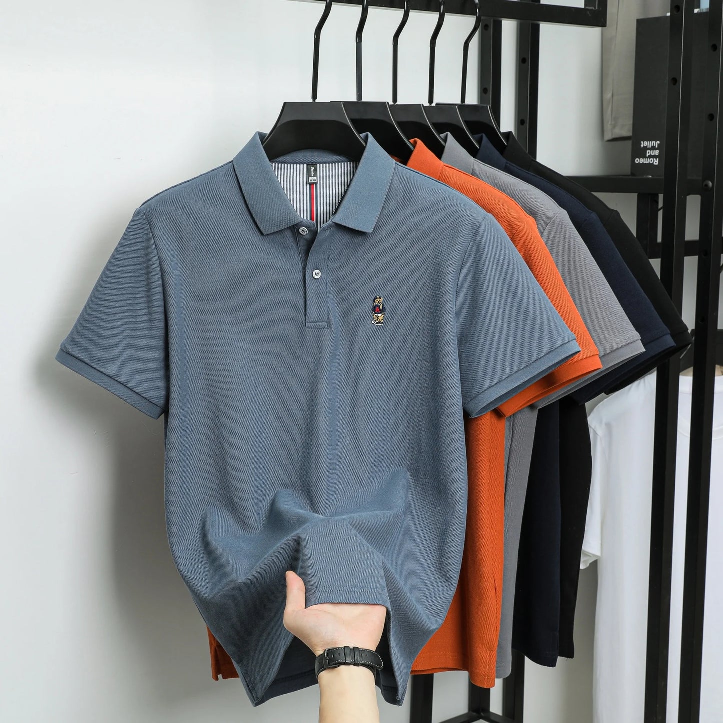 100% cotton high-end brand men short sleeve polo shirt cartoon bear embroidery comfort texture skin friendly breathable T-shirt