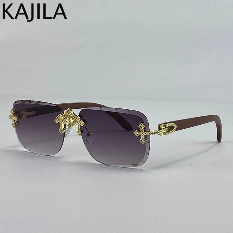 Luxury Steampunk Rimless Square Men Sunglasses UV400