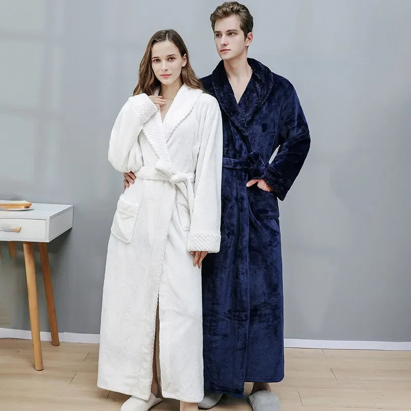 Unisex Autumn/Winter Warm Long Coral Velvet Thick Couple Bath Bathrobes