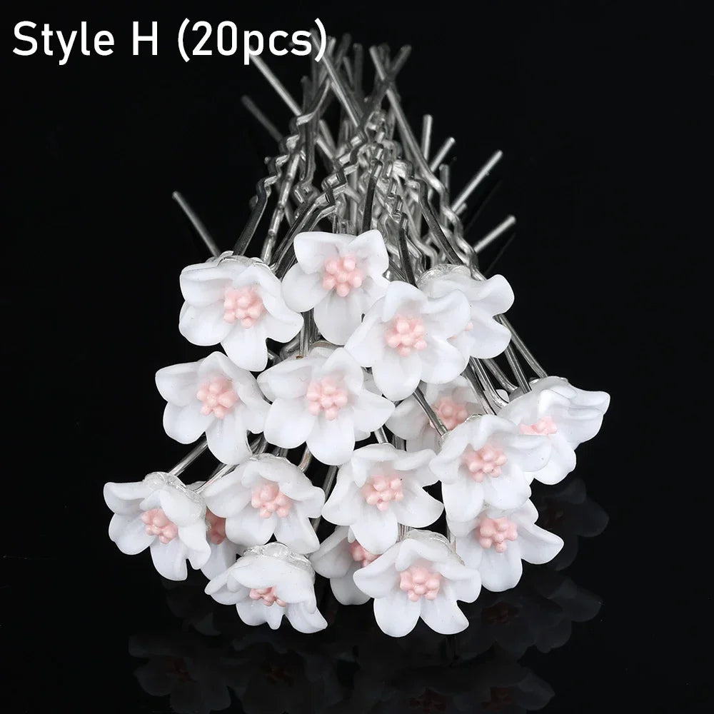 20pcs Elegant Pearl Crystal Hairpin Wedding Bridal U-shaped Metal Hair Comb Forks for Women