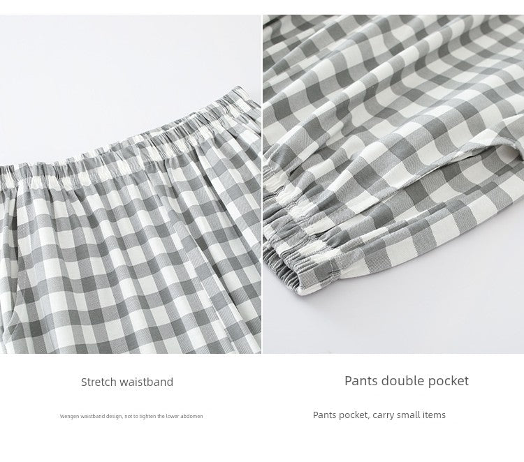 Cotton Couple Pajamas for Men and Women Spring and Autumn Pure Cotton Thin Plaid Long Sleeves Plus Size Outerwear