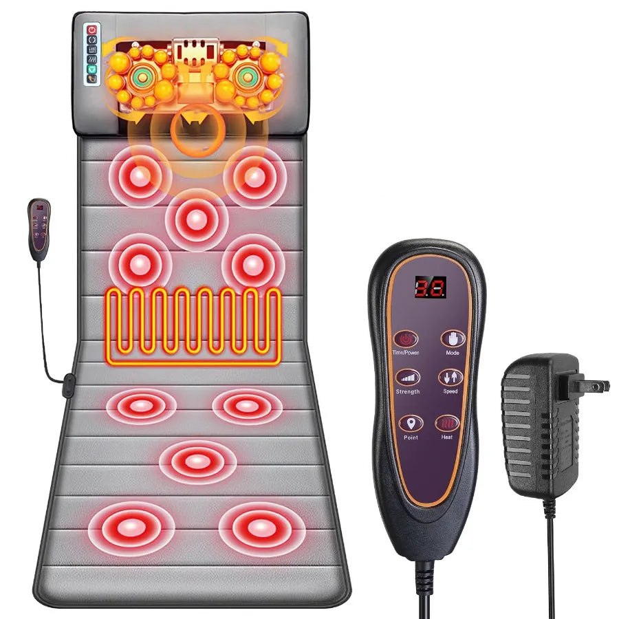 Full Body Electric Massage Mat with Heat Vibration Cushion Back Massage Mattress Chair Pad with Neck Massage Pillow