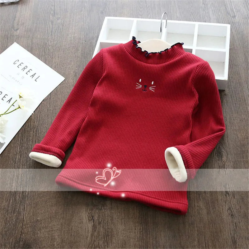 Girls Sweaters Cartoon Warm Velvet